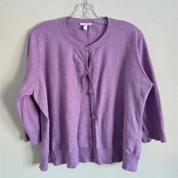 EILEEN FISHER | Organic Cotton Cashmere Sweater Cardigan Buttons Purple Sz XL - Picture 1 of 5
